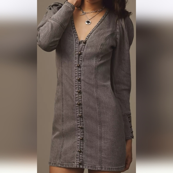 Pilcro Puff-Sleeve Denim Mini Dress - Picture 2 of 3